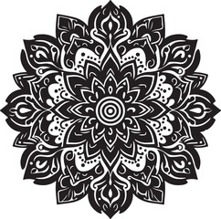 Rounded Floral ornaments mandala design and spirals black line art with vector style 

