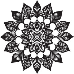 Rounded Floral ornaments mandala design and spirals black line art with vector style 
