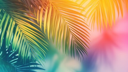 Obraz premium Vibrant tropical palm leaves with a colorful gradient