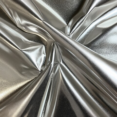Sports fabric in metallic silver with a smooth, reflective surface, perfect for creating high-visibility clothing for outdoor activities.