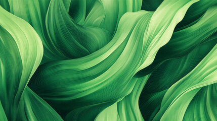 A bright green organic pattern featuring smooth, leaf-like shapes. The fluid, flowing lines create a vibrant, nature-inspired background with an energetic feel.