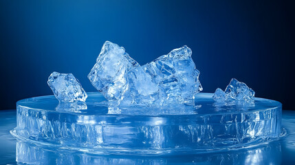 Obraz premium A blue background with a large ice sculpture in the center
