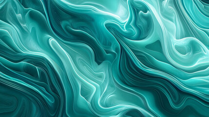 A bright teal abstract organic pattern with freeform shapes resembling aquatic plants. The flowing lines and curvilinear patterns create a fresh, vibrant background.