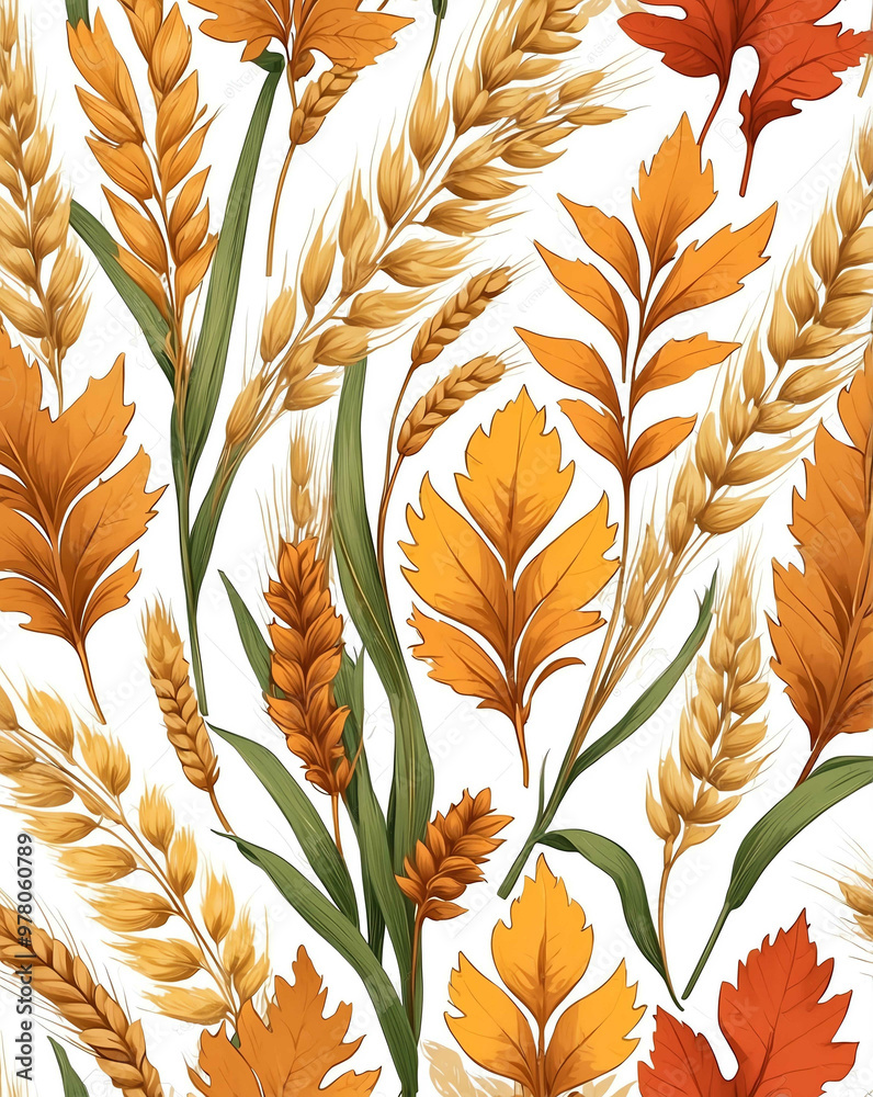 Canvas Prints Fall leaves and wheat stalks