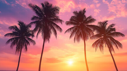 Palm Trees Silhouetted Against Vibrant Sunset
