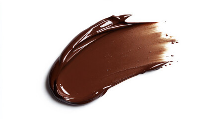 A creamy, liquid foundation texture in a deep, rich chestnut color. The surface displays flowing lines and a high-gloss finish, creating an elegant, makeup-like look.