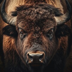 Fototapeta premium Majestic Close up Portrait of a Powerful and Fierce Buffalo