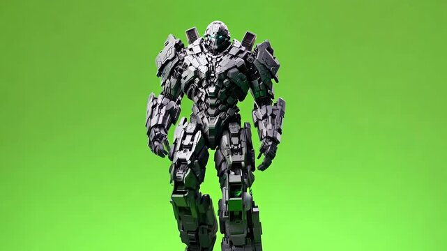 Futuristic Robotic Warrior Concept on Green Background