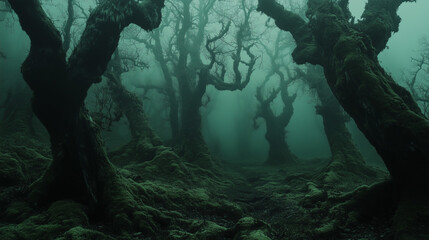  twisted trees covered in moss