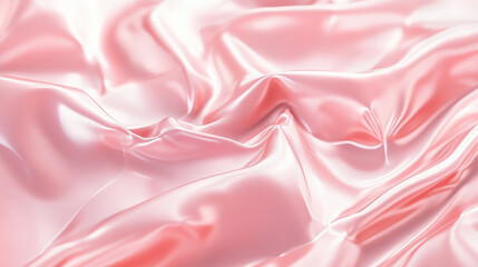 Fototapeta premium A pale pink plastic poster with subtle creases and gentle folds. The glossy surface has a soft, reflective sheen, creating a delicate, textured background.