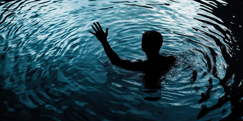 Choking Desperation of Loneliness: A lone figure, trapped in a pool of darkness, reaching out for a glimpse of light or the touch of another soul.