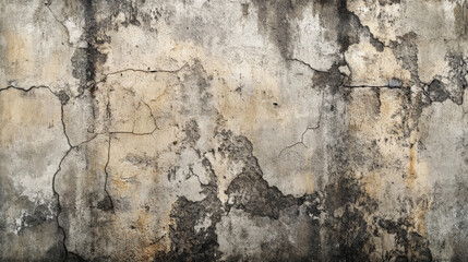 A rough, industrial-style concrete wall with a mix of smooth and cracked areas. The surface has been weathered over time, with dark stains and patches of discoloration adding to the gritty aesthetic.