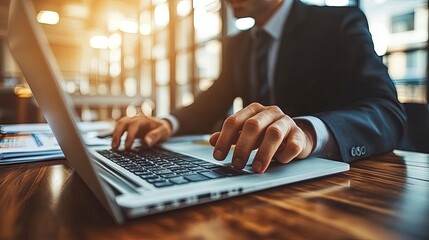 Sales performance review with a manager, charts and graphs on a laptop, sales targets visible, bright office lighting