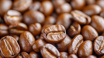 Sharp focus coffee beans background captured studio lighting detail clarity. AI generated