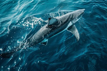 Fototapeta premium A shark hunting in the open ocean, its senses on high alert as it searches for its next meal