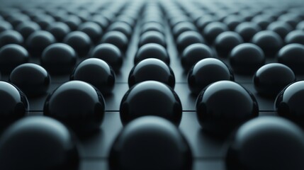 Fototapeta premium A close-up view of shiny black spheres arranged in a mesmerizing pattern, creating a modern and minimalistic aesthetic.