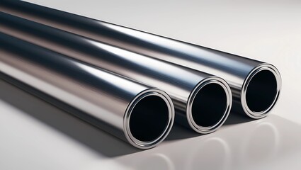 Fototapeta premium Three Shiny Metallic Pipes on a Glossy Surface 