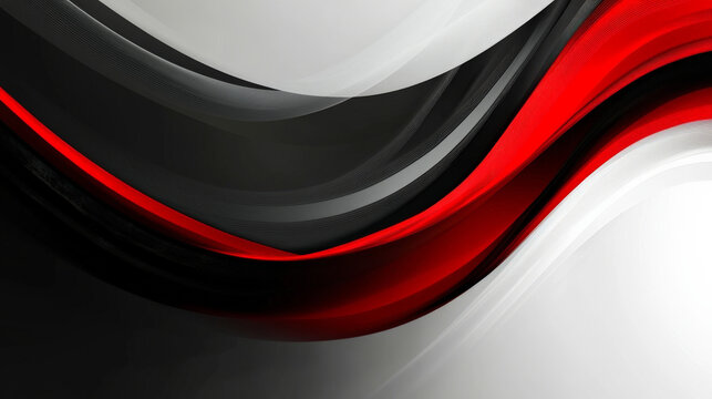 A bold abstract banner in black, red, and gray with smooth flowing curves, ideal for business branding, presentations, or corporate websites.