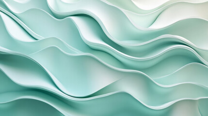 Fototapeta premium A calming background featuring flowing wavy shapes in a gradient from soft mint green to gentle aqua, offering a serene and refreshing visual effect.