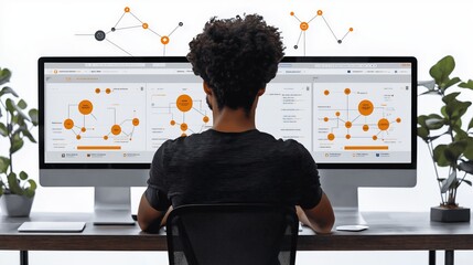 Entrepreneur configuring online payment system technology tools business setup. AI generated