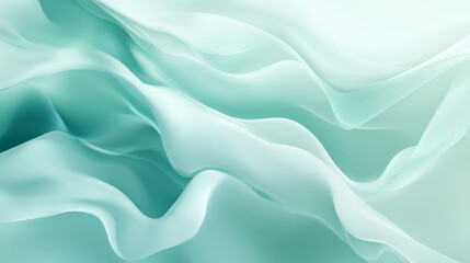 Fototapeta premium A cool gradient from mint green to soft blue, with flowing liquid waves moving smoothly across the background, creating a refreshing, fluid design.