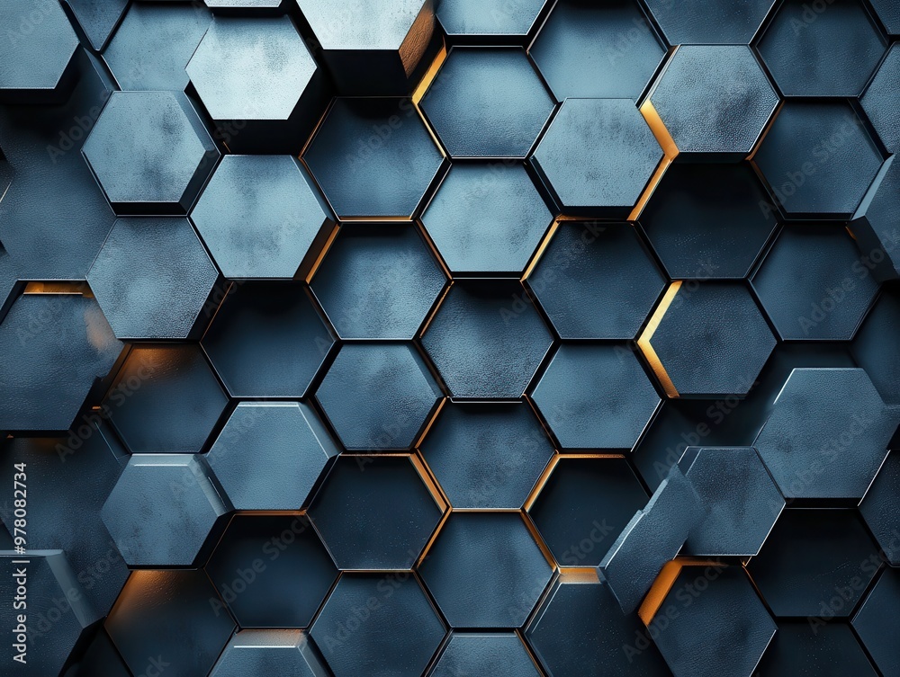 Poster Abstract Metallic Hexagon Pattern with Glowing Edges