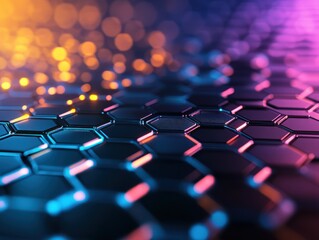 Abstract Hexagon Pattern with Neon Lighting