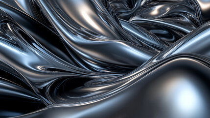 A futuristic abstract design with sharp geometrical shapes in metallic silver and black, paired with dynamic wavy lines for a sleek, tech-inspired look.