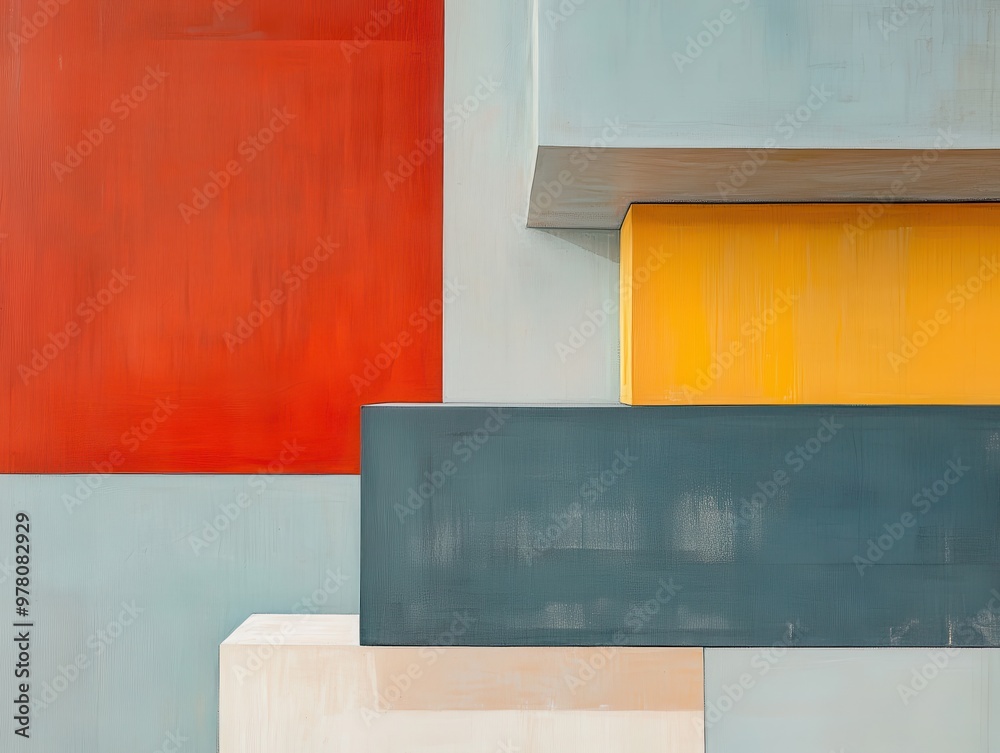 Poster Abstract Geometric Composition of Colorful Painted Blocks