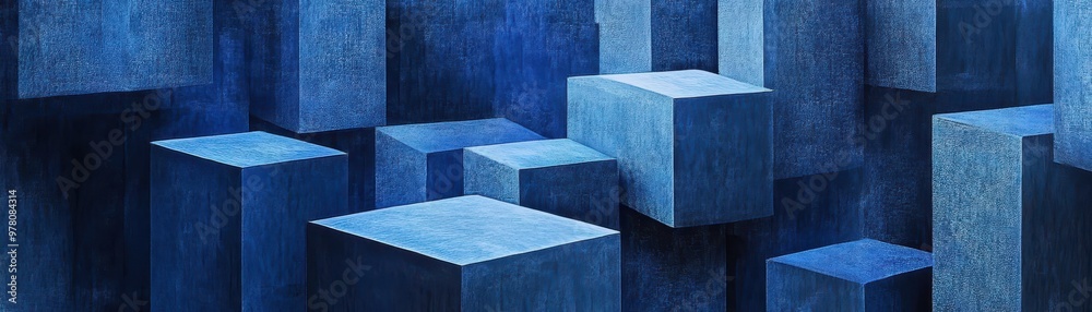 Poster Abstract Blue Geometric Shapes with Textured Surface