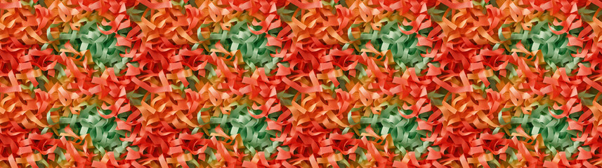 shredded paper filler in red and green color with thin, delicate strips, shredded paper filler texture background