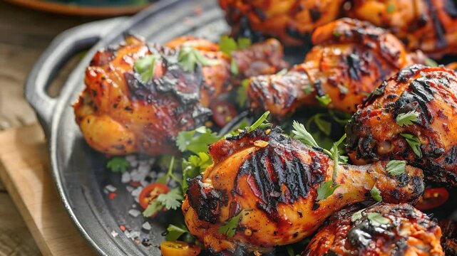 Peri-Peri Chicken on the table moves with smoke around