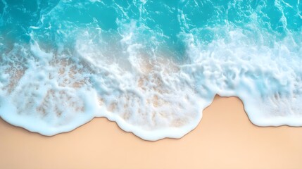 Obraz premium Aerial view of tranquil ocean waves gently lapping on a sandy beach, evoking a sense of relaxation and serenity.