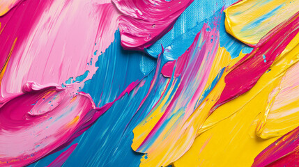 A playful oil paint background in bold colors like neon pink, bright yellow, and electric blue, with swirling strokes creating a fun and lively texture.