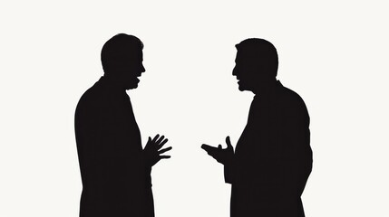 Two people chat animatedly on a light backdrop