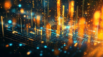 Futuristic digital data streams with glowing lines and bokeh