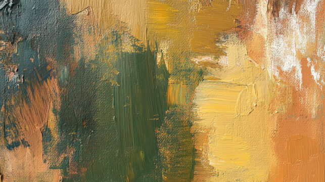 A rich oil paint texture with earthy tones of terracotta, olive green, and mustard yellow, with thick, textured brushstrokes for a warm, organic feel.