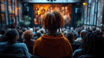 Fototapeta premium Woman in a Crowded Movie Theater - Photo