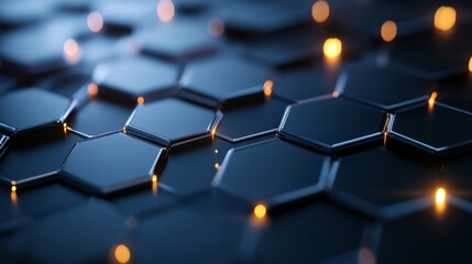 Fototapeta premium Metallic hexagon network, chrome and silver tones, sharp edges, reflective textures, glowing highlights, futuristic technology, high detail, sci-fi theme
