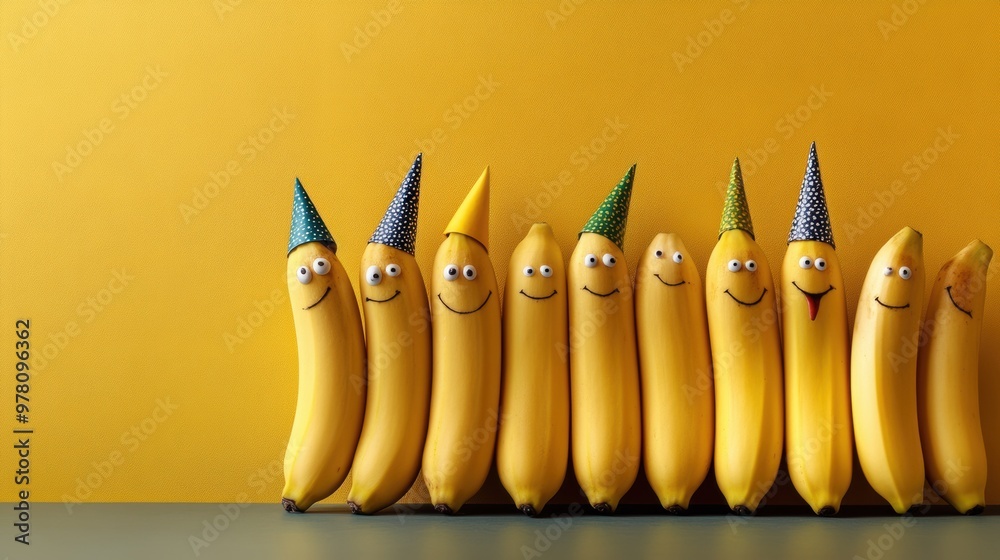 Canvas Prints a group of bananas with hats and faces drawn on them, ai