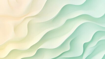 Obraz premium A soothing background with fluid wavy shapes in a gradient from soft mint green to pastel yellow, creating a calm and refreshing visual effect.