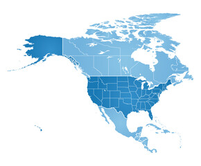Detailed map of North America, with separated countries