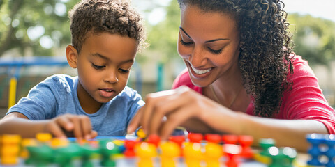 Teacher's Guidance: A patient teacher helping a young student with a math problem, guiding them through the learning process.