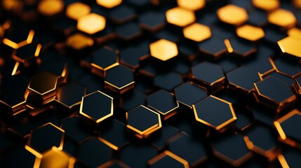 Hexagonal pattern with reflective bronze, shimmering gold highlights, minimalistic and futuristic design, metallic textures, elegant modern digital style, high-res details