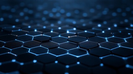 Fototapeta premium High-tech hexagonal grid, neon blue glow, digital texture, dark background, cyberpunk style