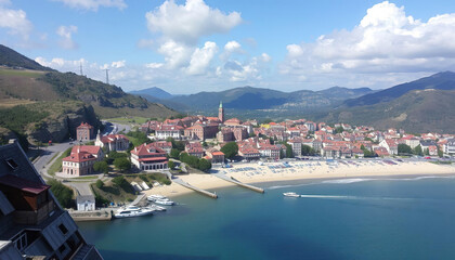 Obraz premium A city street with a mountain in the background