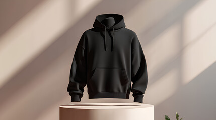 mockup 3d white plain hoodie with mannequin placed on podium, isolated neutral background
