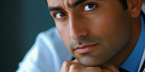 Thoughtful Doctor: A portrait of a man wearing a stethoscope, deep in thought.