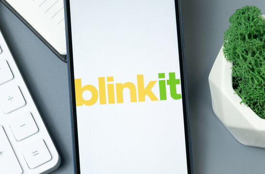 New York, USA - 30 August 2024: Blinkit Logo on Phone Screen, Company Icon on Display