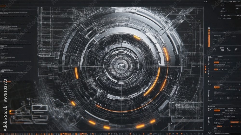 Fototapete a 3d rendering of a futuristic logo design in progress, with wireframes and textures being applied i